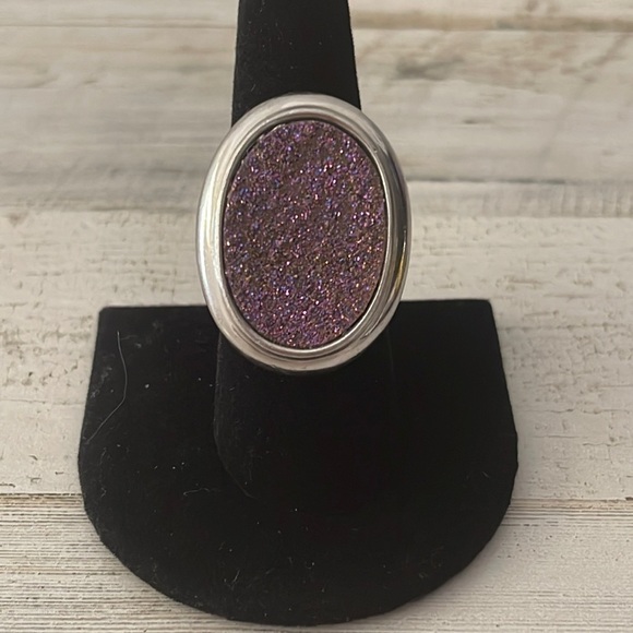 Silver Druzy Cocktail Ring. - Picture 1 of 7